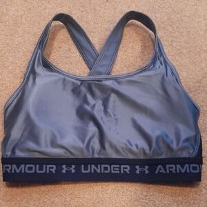 Under Armour Women's Blue Shiny Crossback Sports Bra with Logo Band, Size M